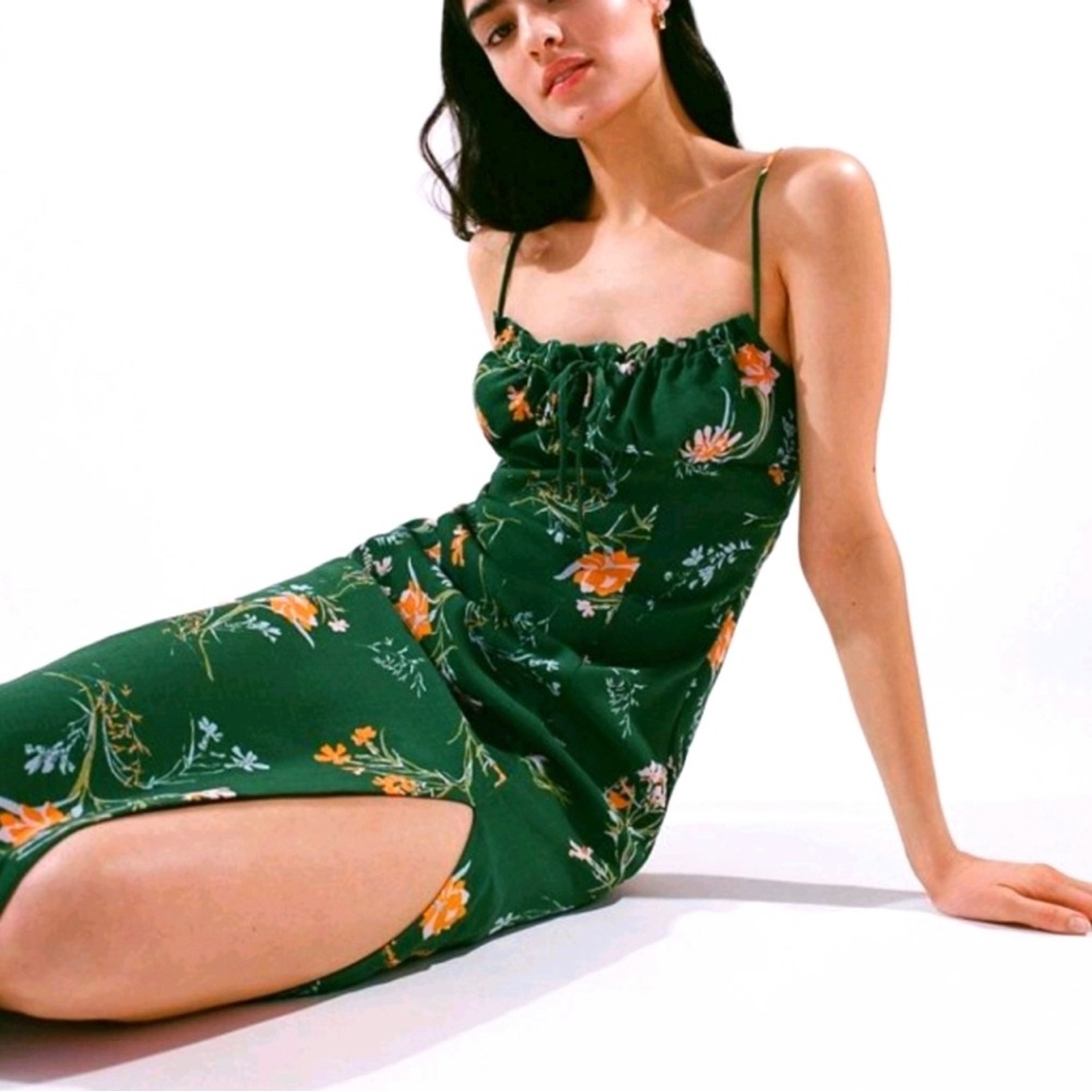 Urban Outfitters Green Botanical Floral Midi Dress XL NWT